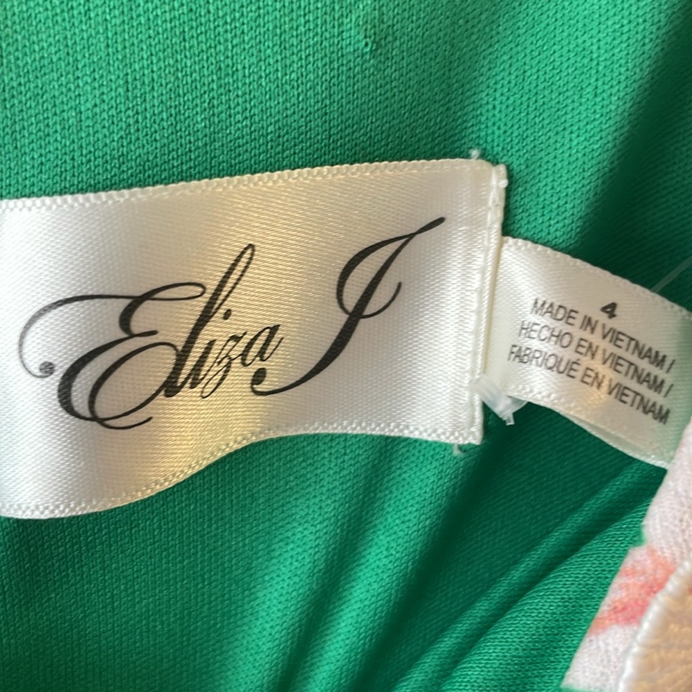 Eliza J | Tropical Floral Shift Dress Green Lace Trim Size 4 - Picture 5 of 5